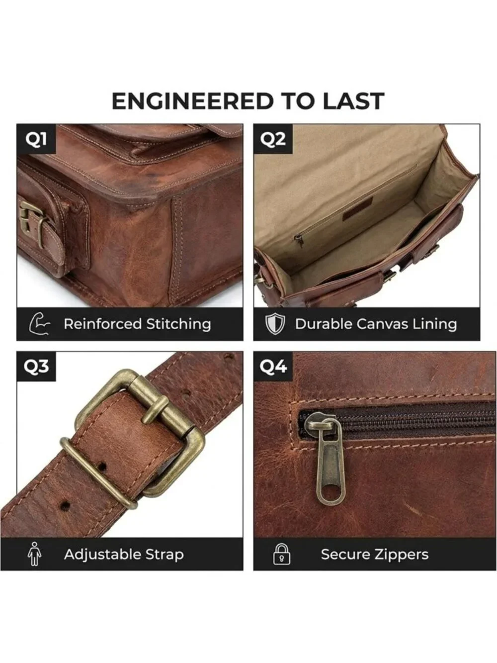 Handmade Full Grain Leather Messenger Bag for Men - 18